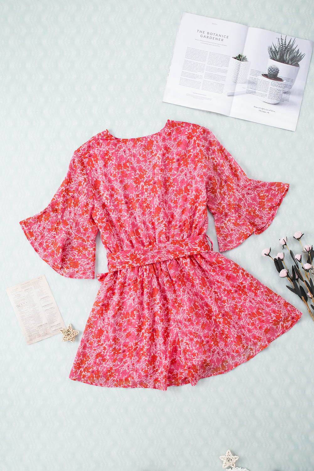 Honeybee Mumford's Pink V Neck Ruffled Sleeve Floral Romper