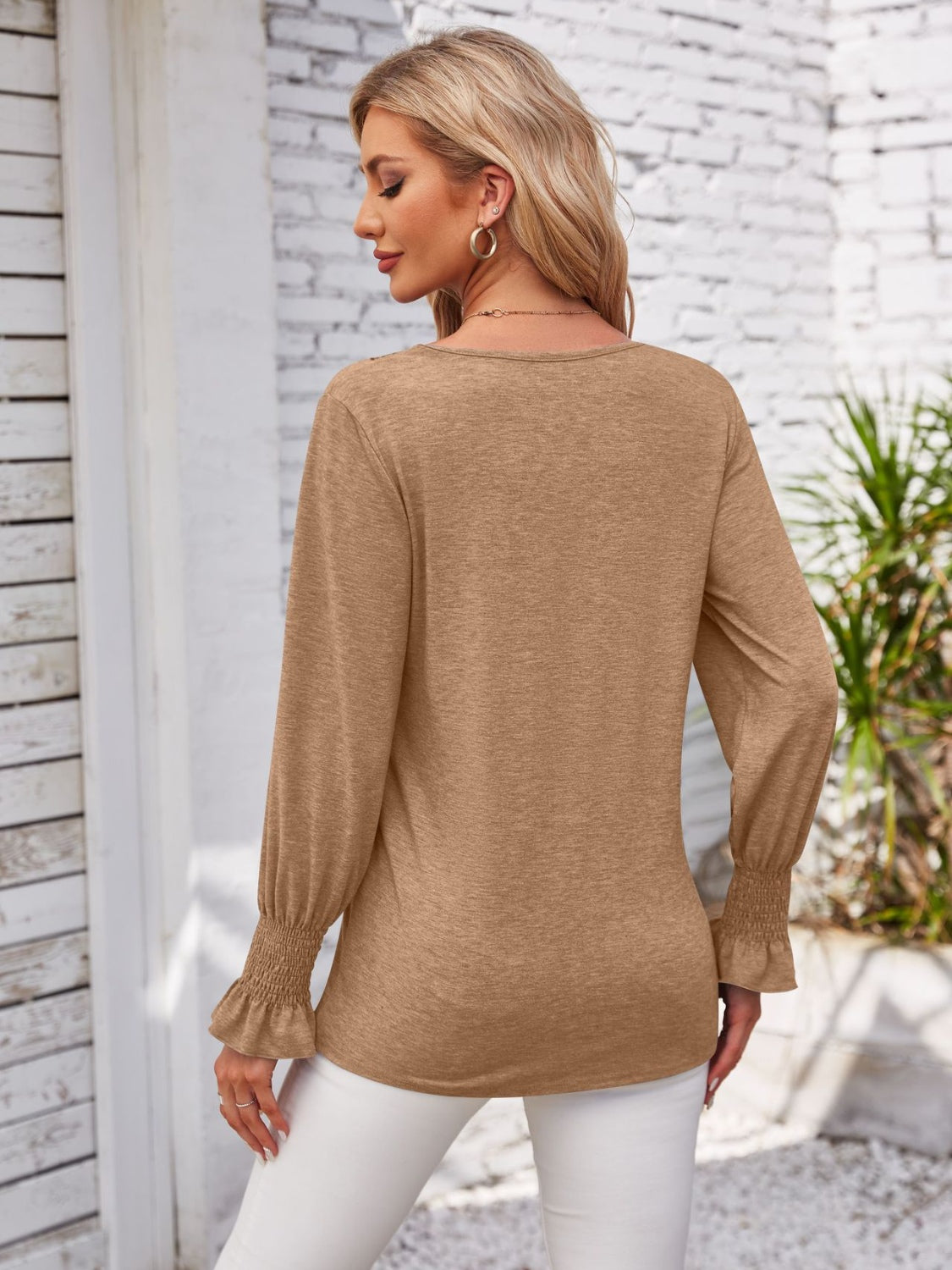 Honeybee Mumford's Smocked V-Neck Long Sleeve Blouse