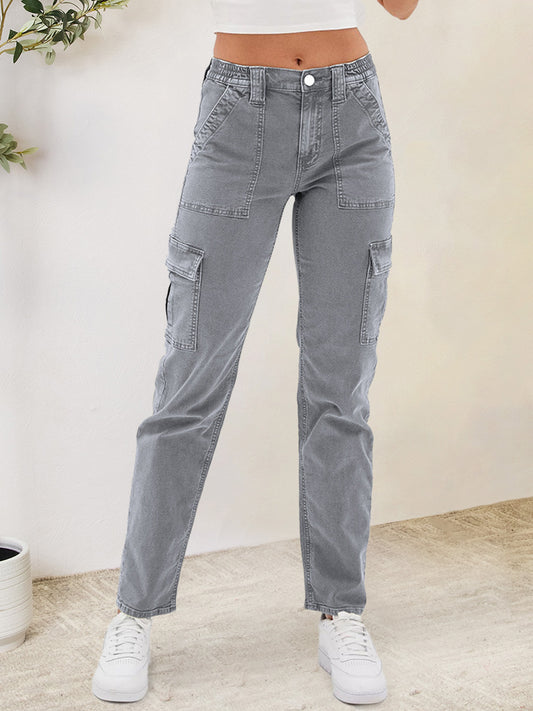 Honeybee Mumford's Buttoned Straight Jeans with Cargo Pockets