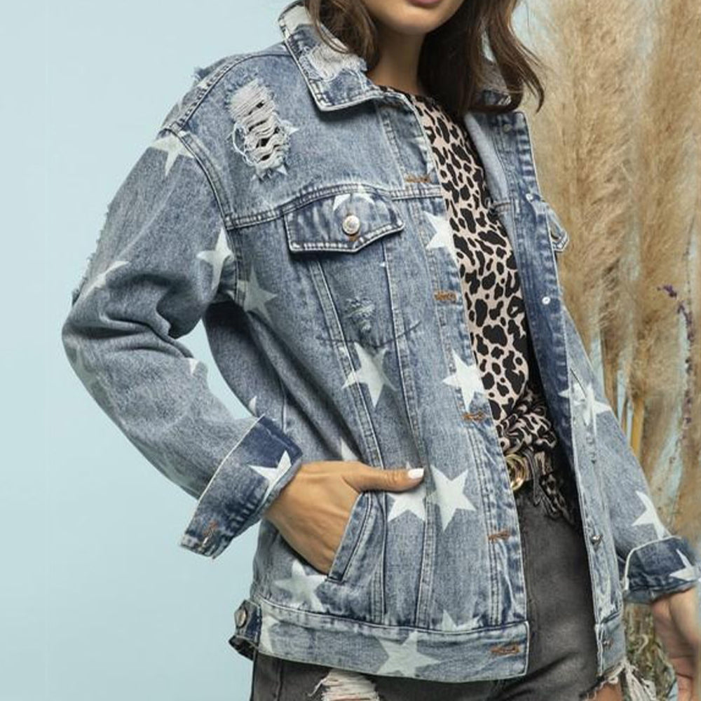 Honeybee Mumford's Star Distressed Denim Shacket