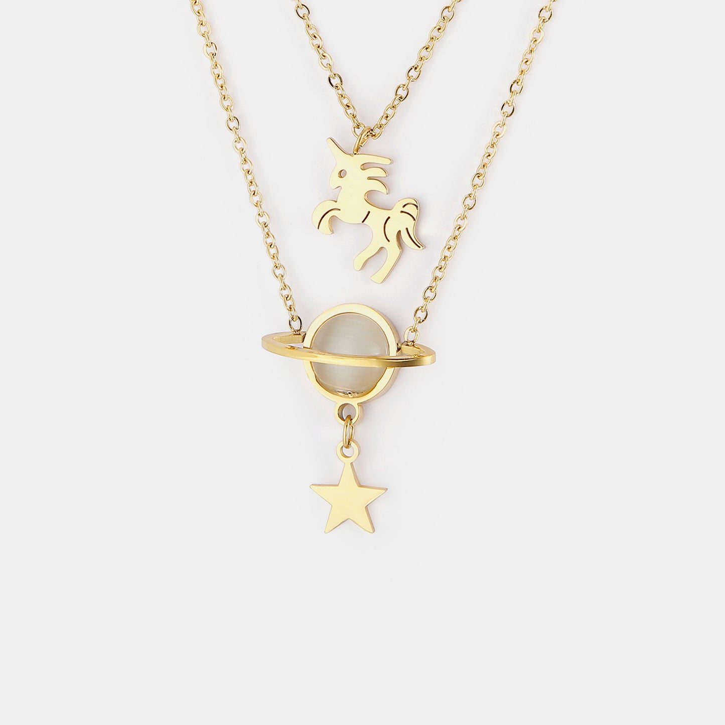 Honeybee Mumford's Unicorn and Star Shape Double-Layered Pendant Necklace