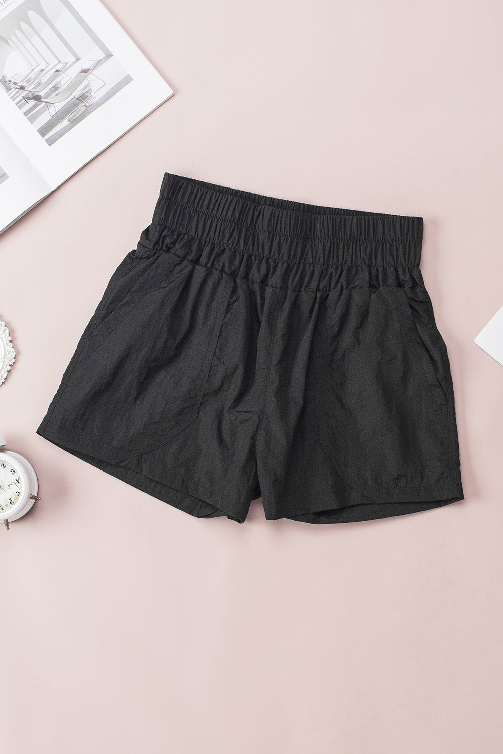 Honeybee Mumford's Black Elastic High Waist Side Pockets Shorts