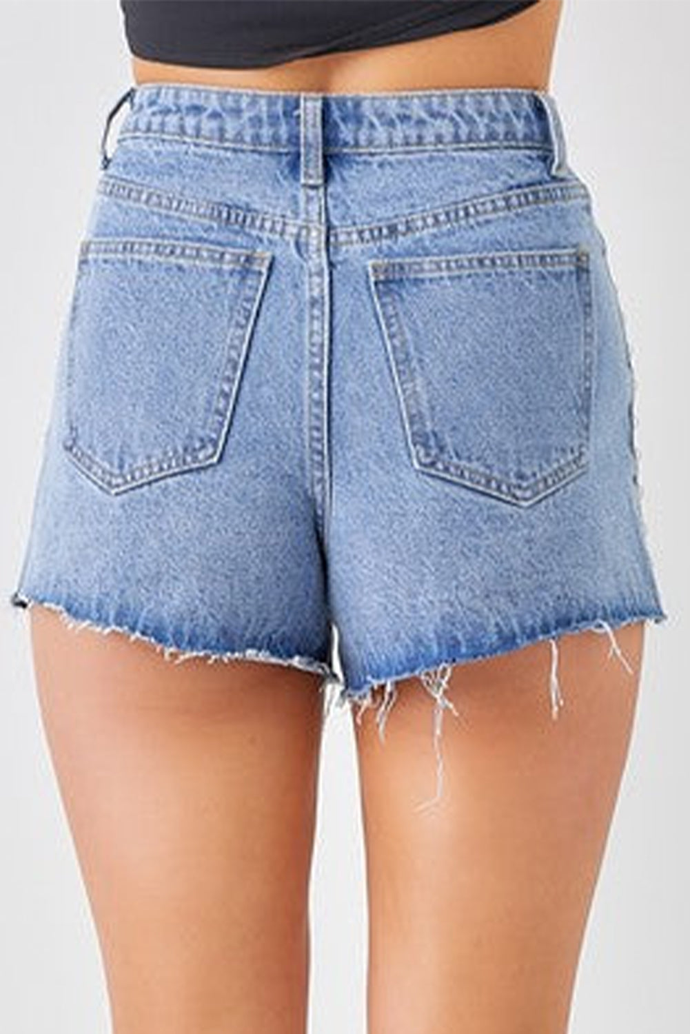 Honeybee Mumford's Sky Blue Stud Embellished High Waist Denim Shorts