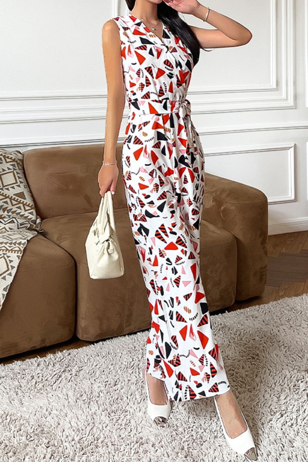 Honeybee Mumford's Printed Surplice Neck Sleeveless Jumpsuit