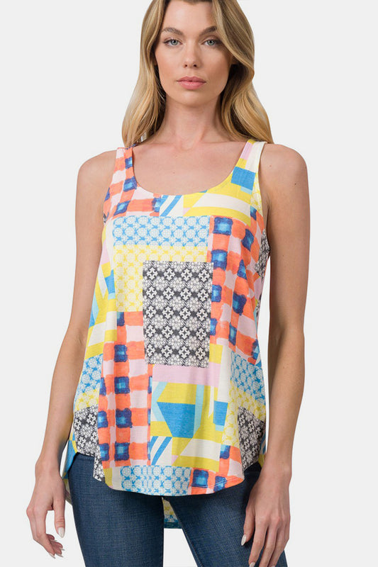 Honeybee Mumford's Printed Round Neck Curved Hem Tank